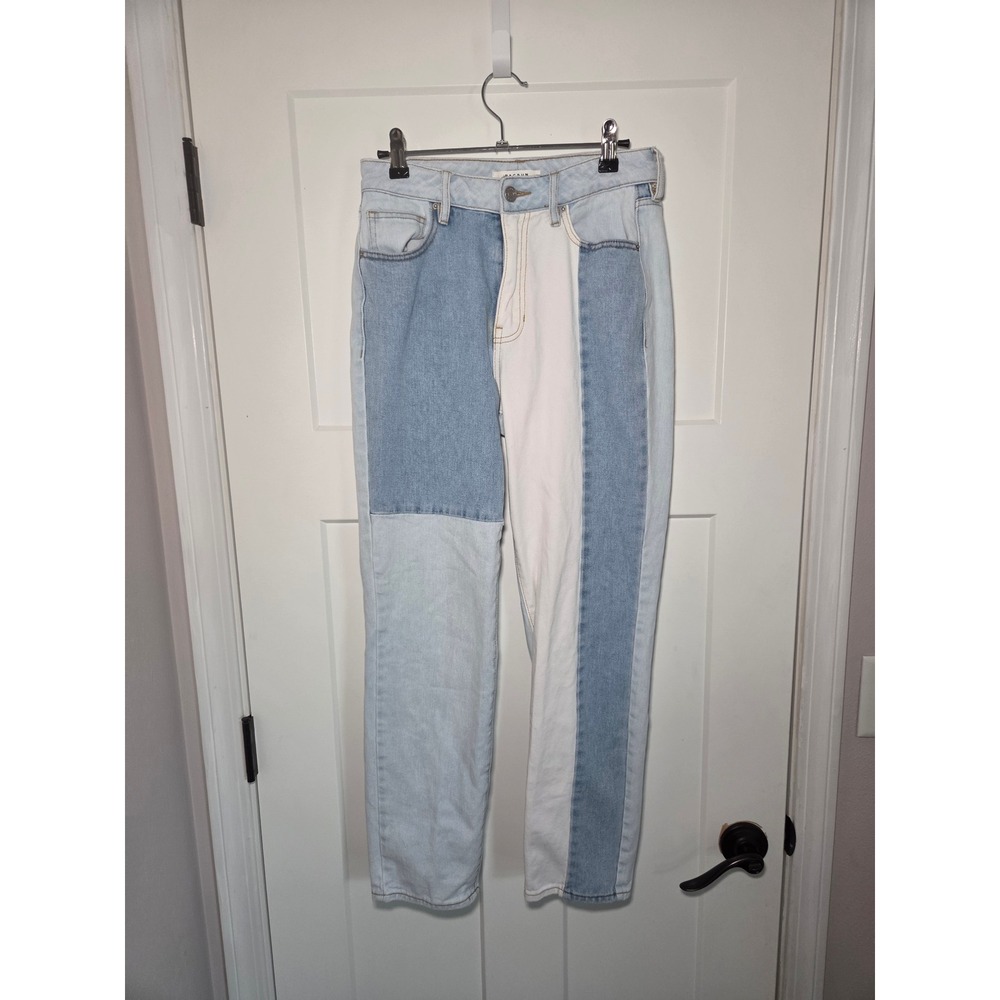 PacSun Patchwork Mom Jeans Multi Tone Blue White High Waisted Denim Size 26